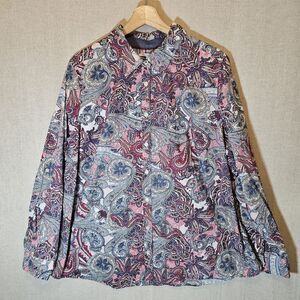 Charter Club Shirt Shop Plus Size 18W Pink Blue Printed Paisley 100% Cotton